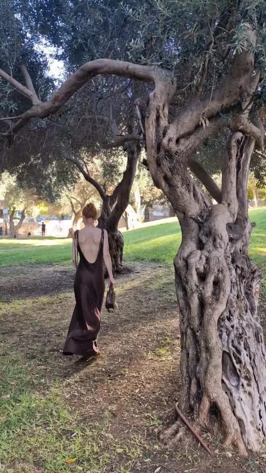 Customer photo review of Laura Backless Satin Maxi Dress
