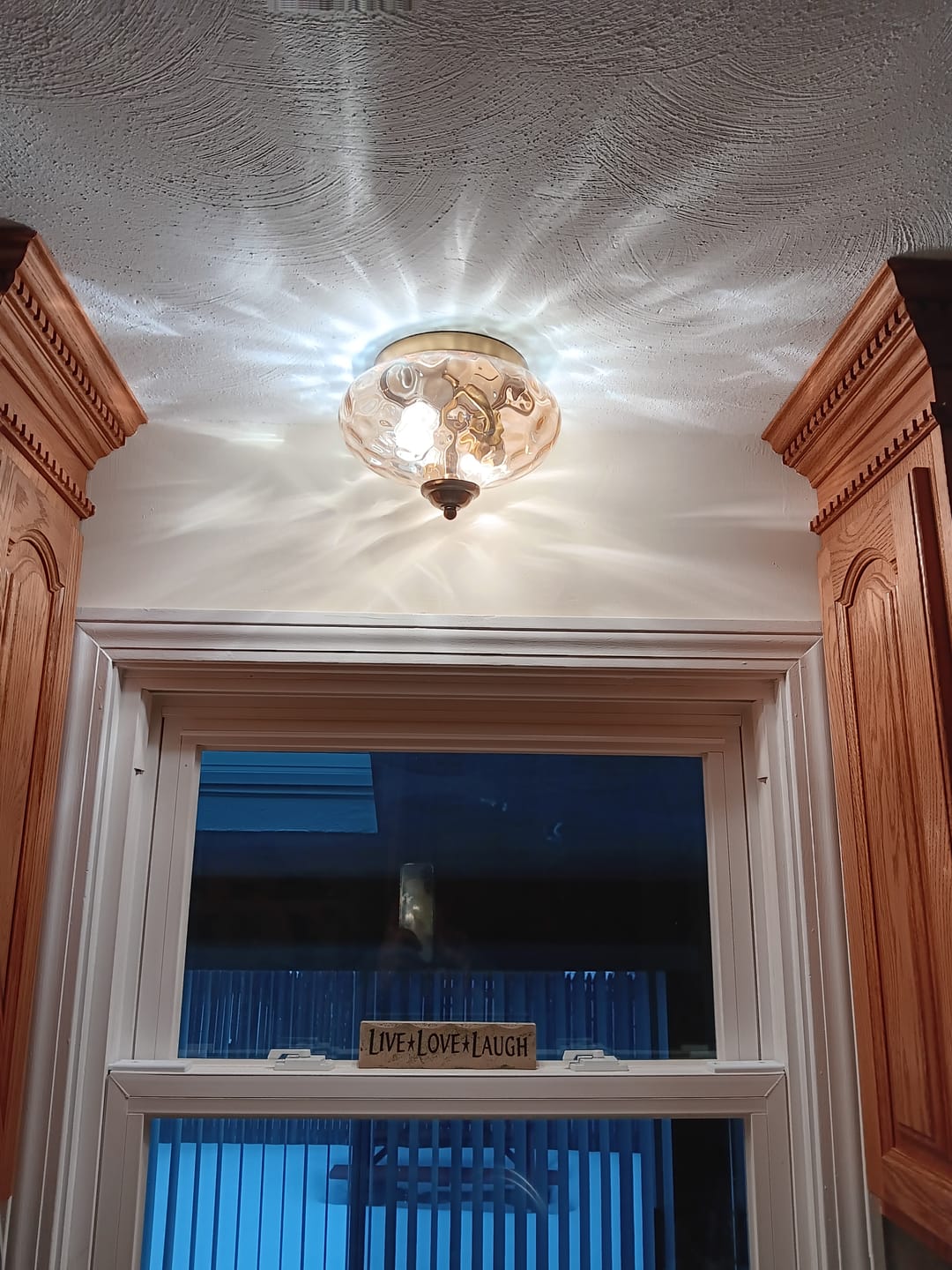 Customer photo review of 2-light Hammered Glass Flush Mount Ceiling Light