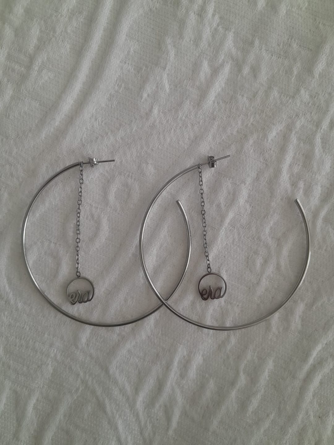 Customer photo review of Silver Era Drop Hoops