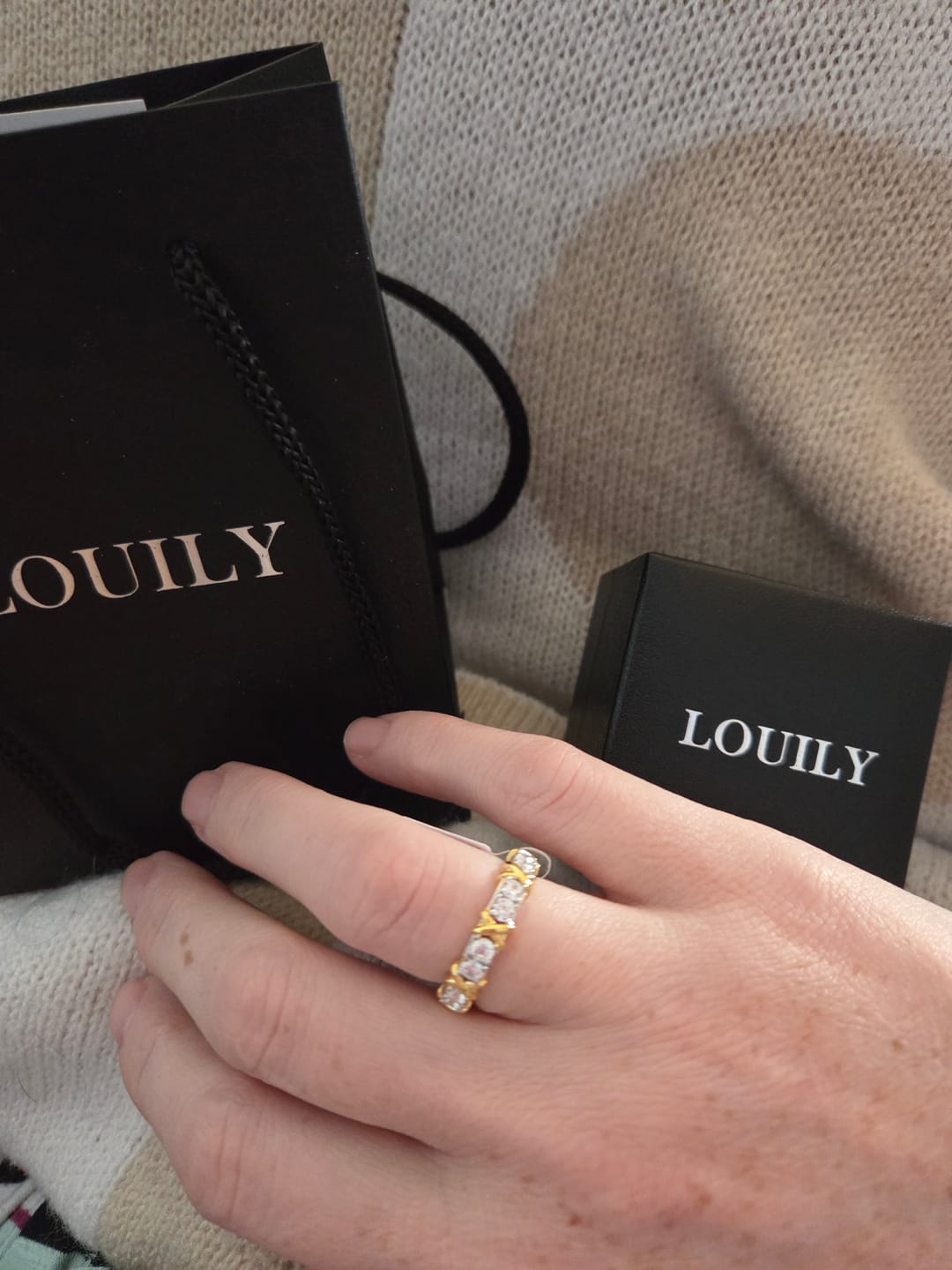 Customer photo review of S925 Louily Noble Round Cut Two-Tone X Wedding Band For Women