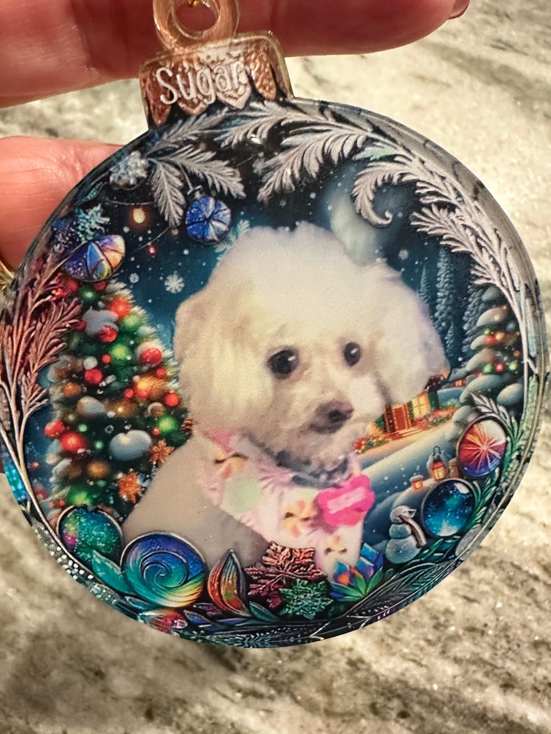 Customer photo review of Custom Photo Pets Make Our Lives Whole - Dog & Cat Personalized Ornament