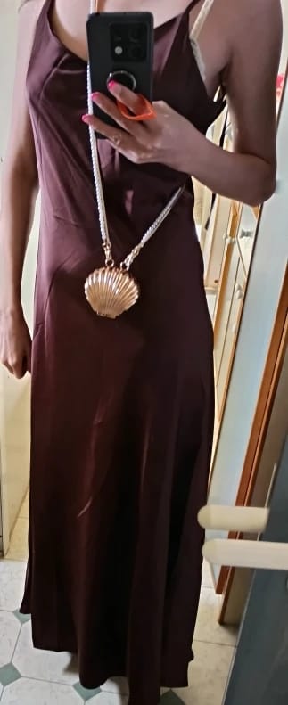Customer photo review of Laura Backless Satin Maxi Dress