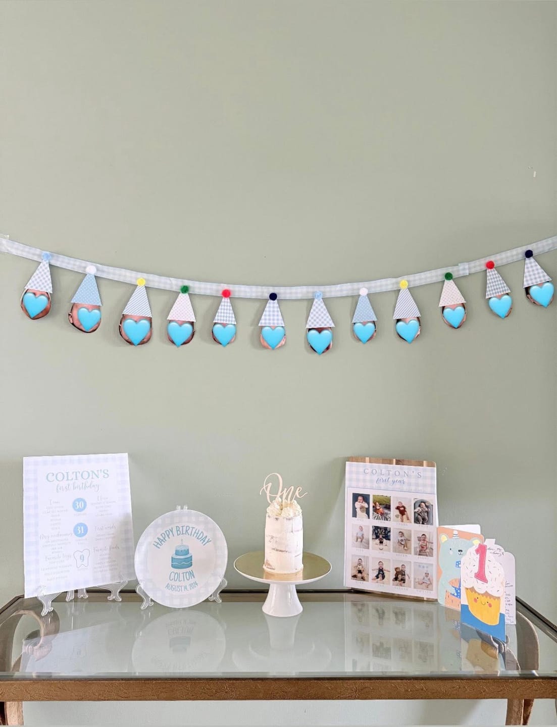 Customer photo review of Blue Gingham First Birthday Plate