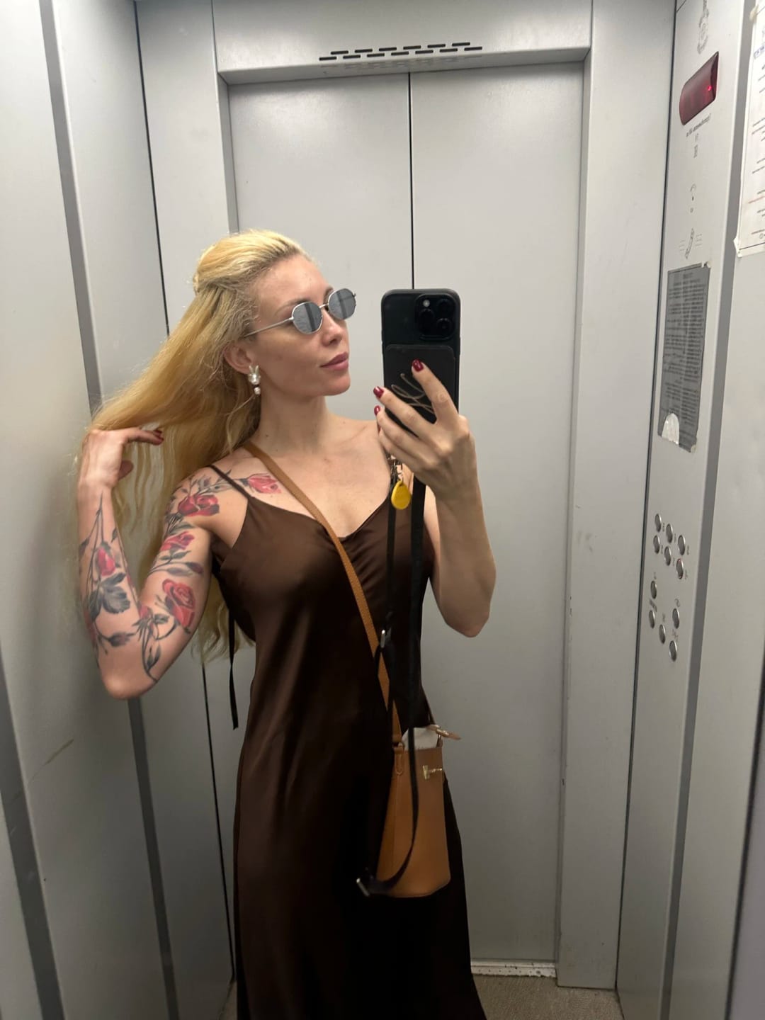 Customer photo review of Laura Backless Satin Maxi Dress