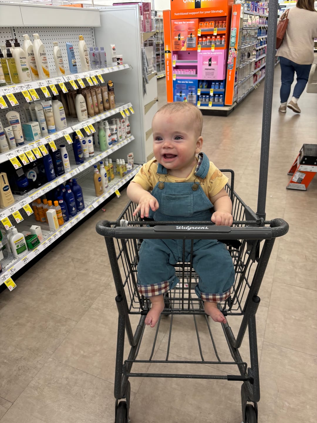 Customer photo review of Pale Blue Lined Corduroy Dungarees