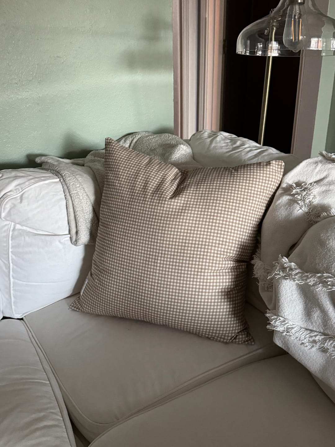 Customer photo review of Mini Tan Gingham  - 18" |  22" | 26"