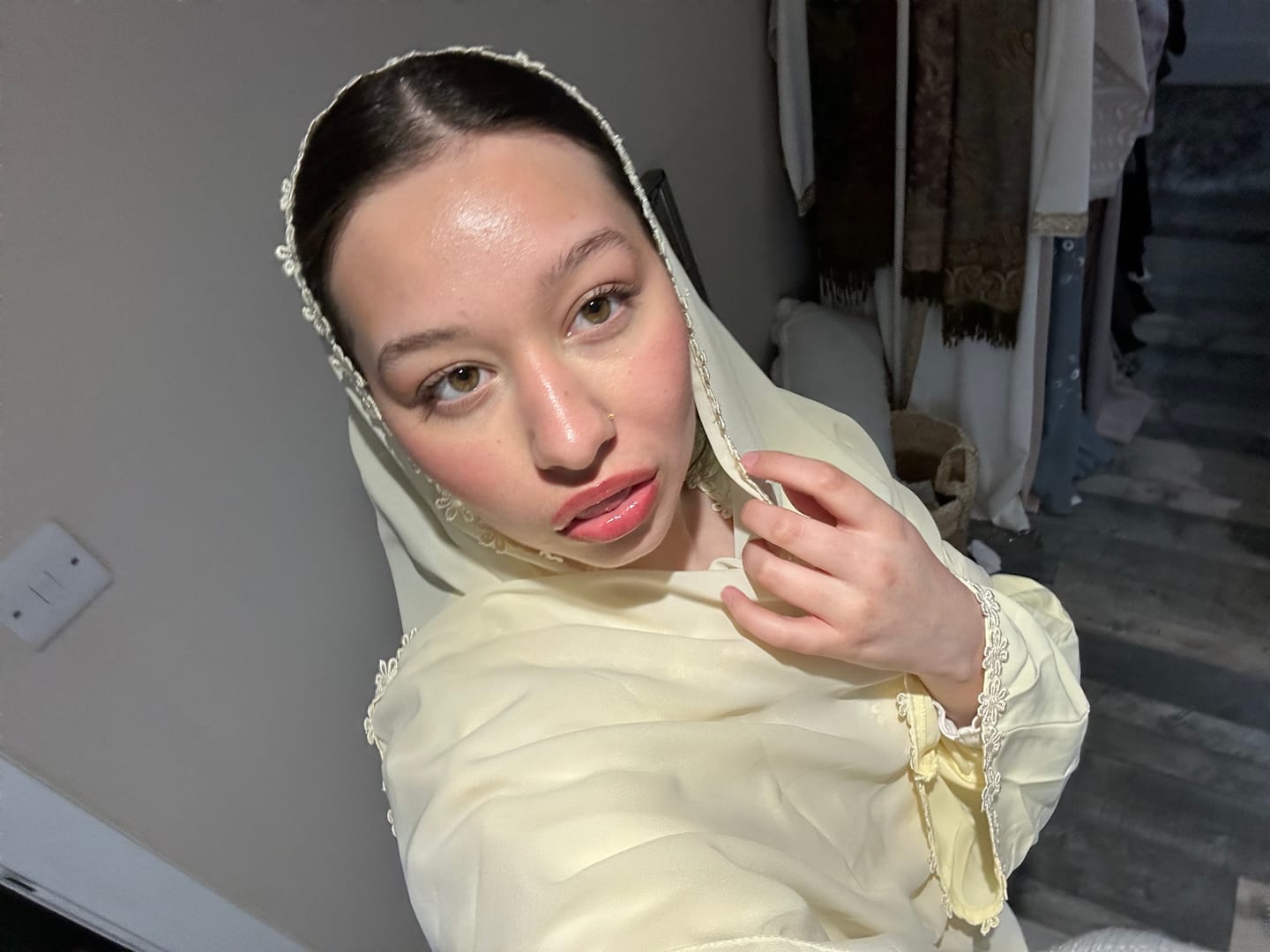 Customer photo review of Lace Flower Abaya in Butter
