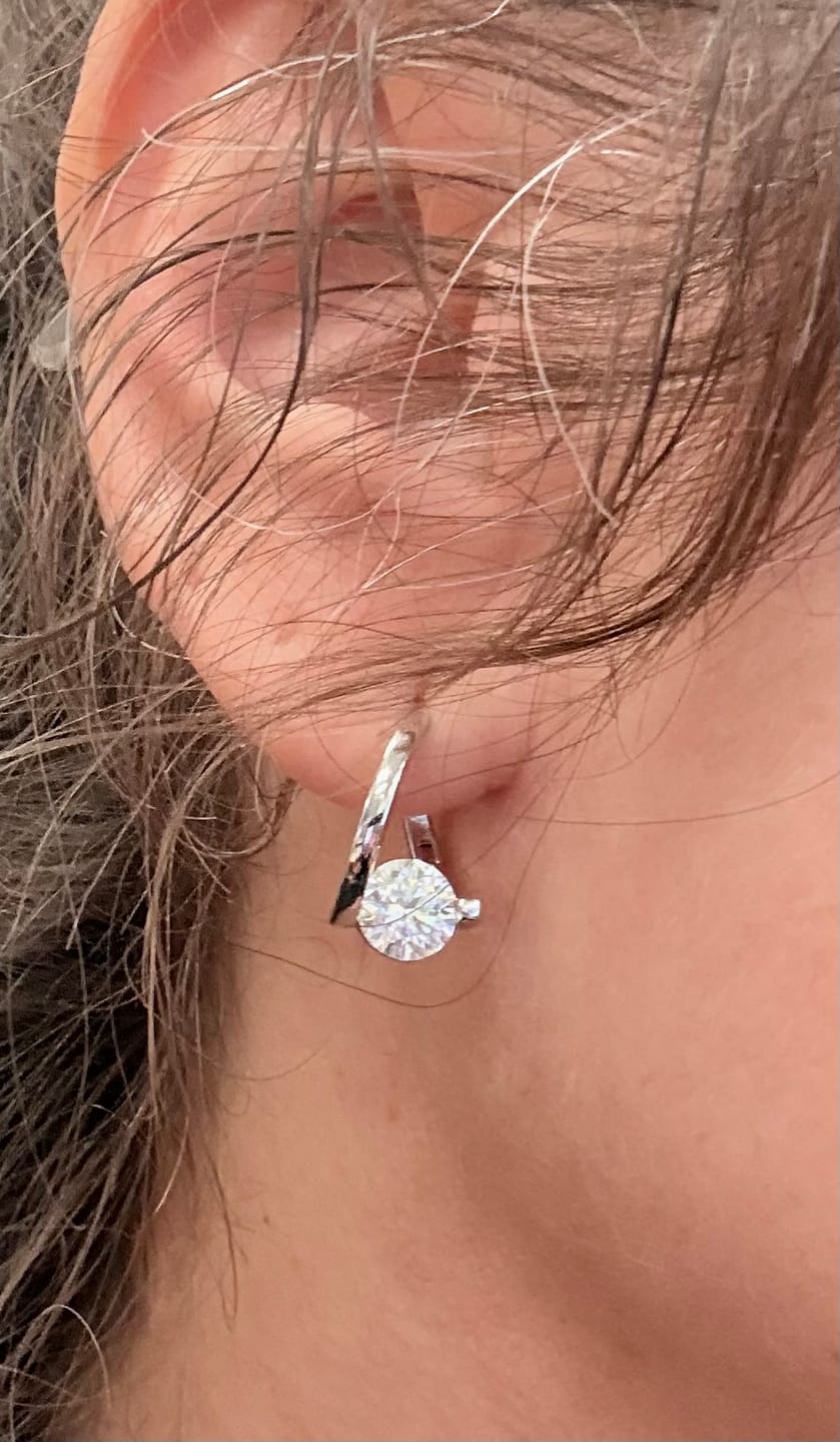 Customer photo review of Solitaire Round Moissanite Hoop Earrings In Sterling Silver