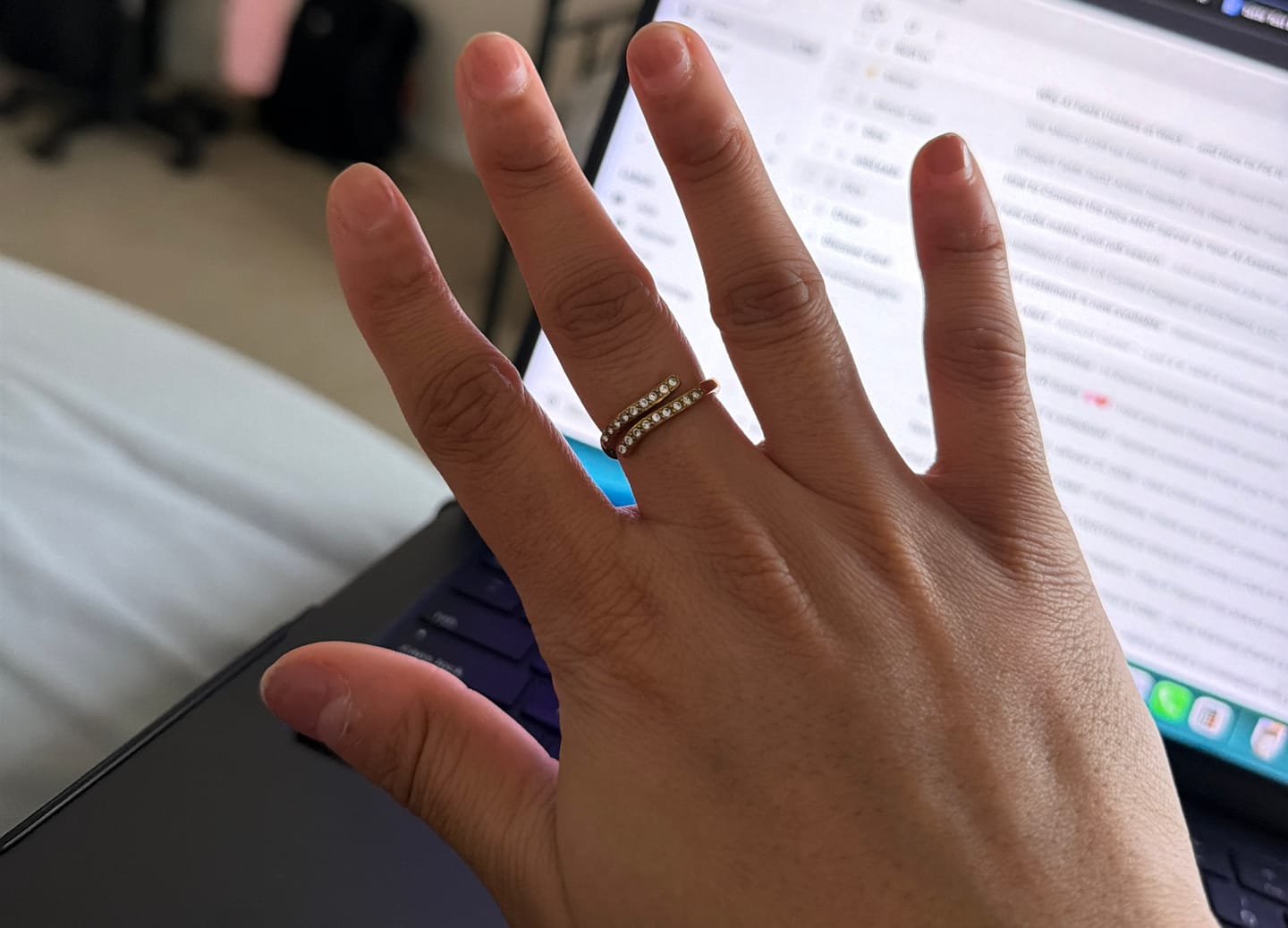 Customer photo review of Layered Gold & Crystal Wrap Ring