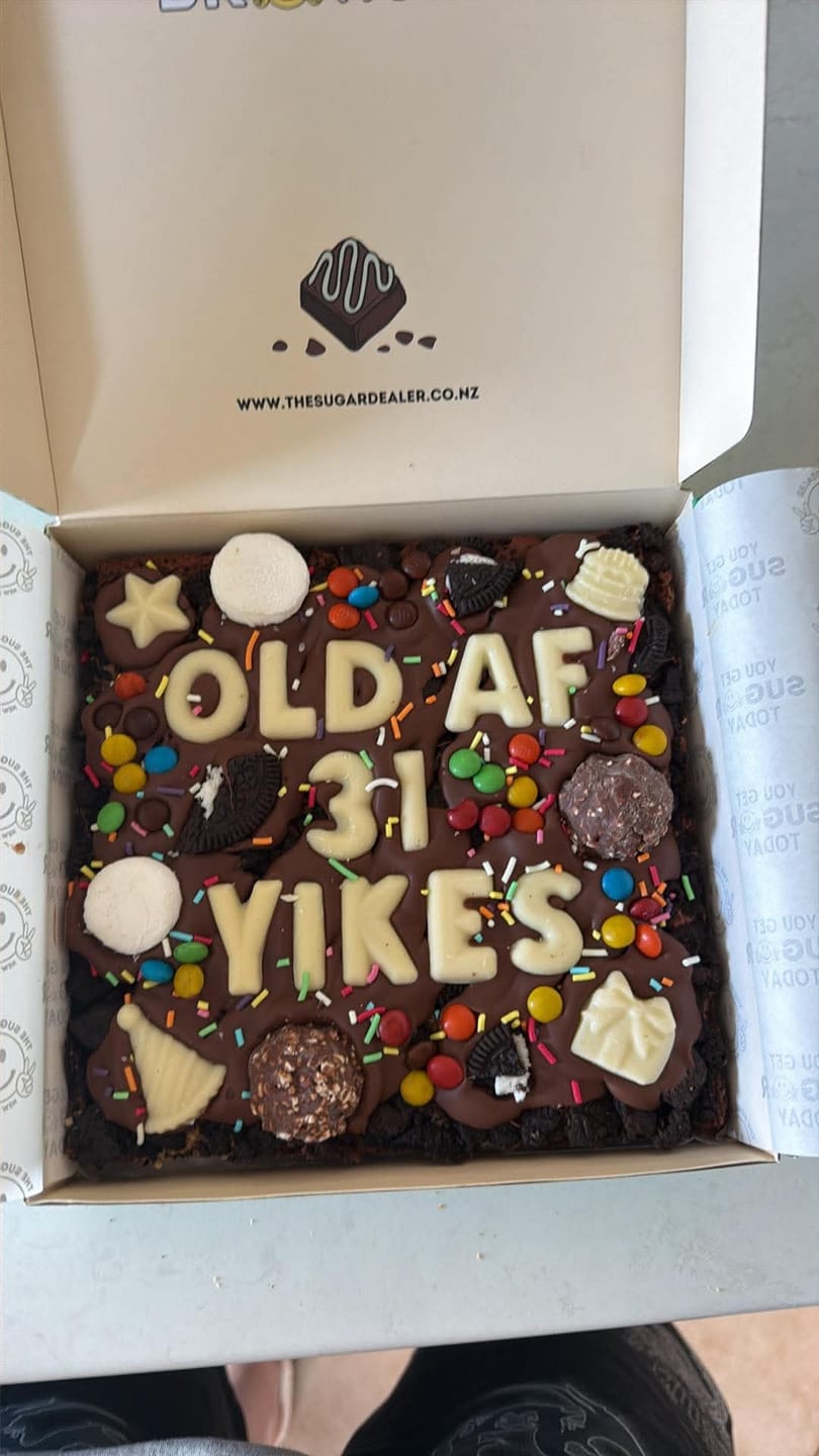 Customer photo review of Custom message birthday brownie