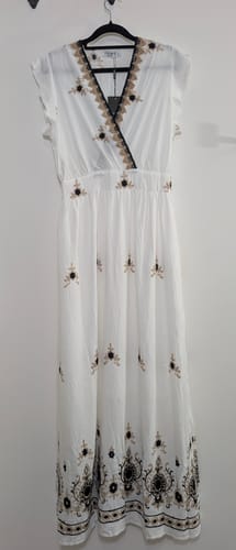 Customer photo review of WOMEN'S SHORT RUFFLE SLEEVES SURPLICE ELASTIC WAIST EMBROIDERY MAXI DRESS