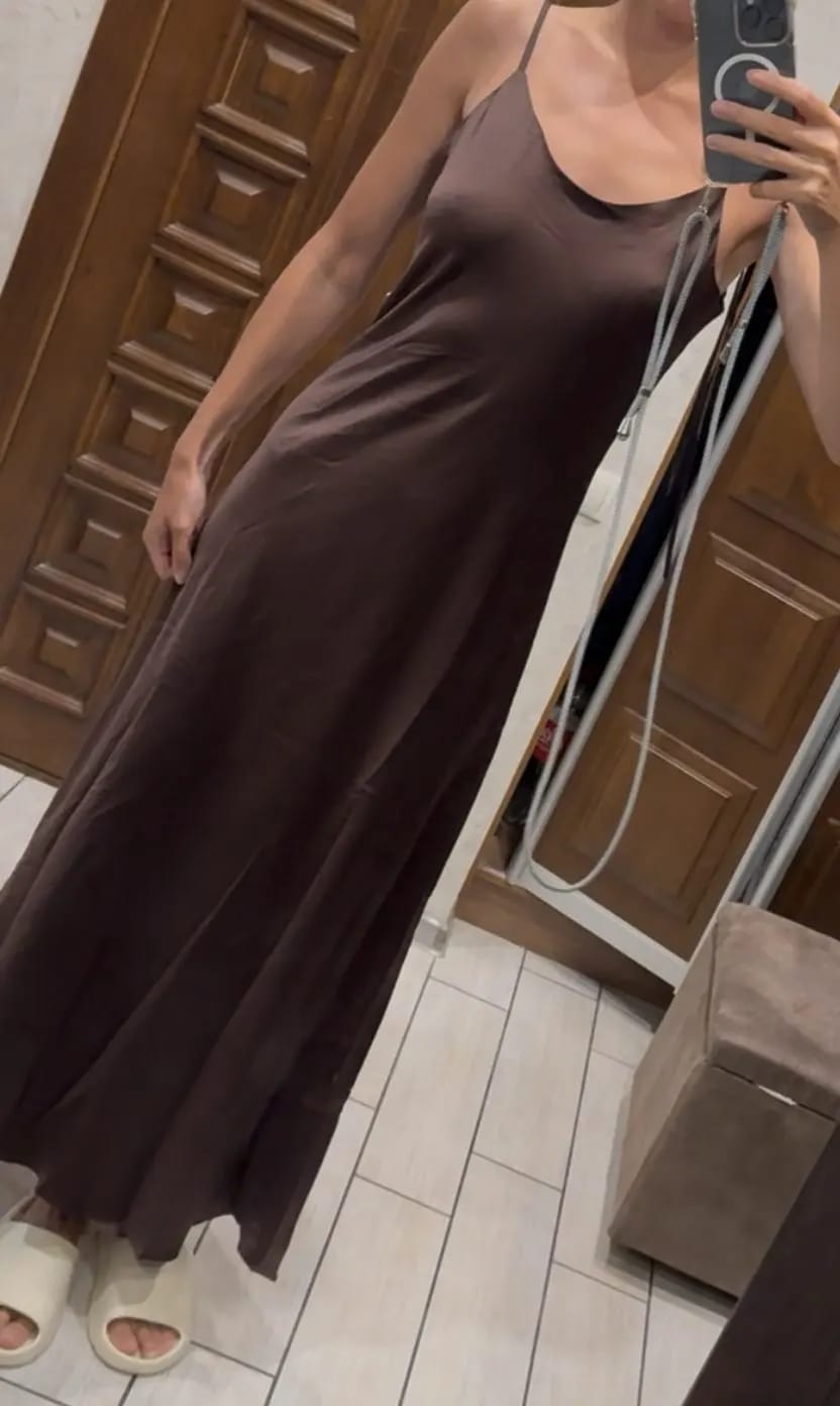 Customer photo review of Laura Backless Satin Maxi Dress