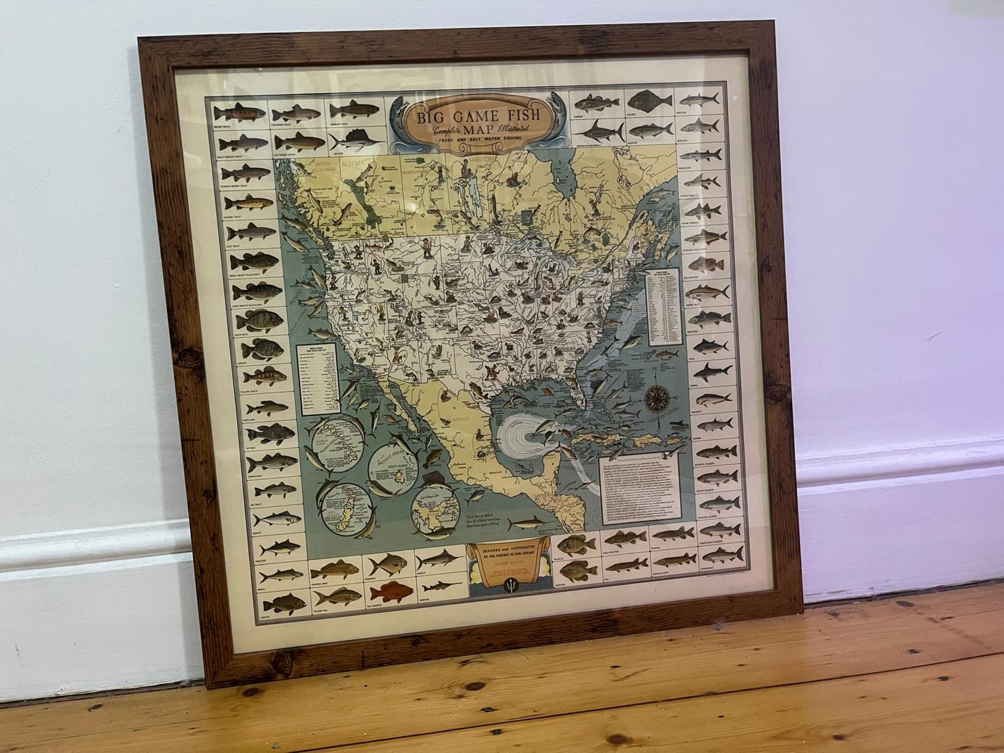 Customer photo review of Old Pictorial Big Game Fish Map of the USA, 1936 - Alaska, Florida, Michigan, Minnesota, Louisiana
