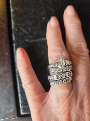 Customer photo review of Channel Set Moissanite Half Eternity Wedding Band Ring In Sterling Silver