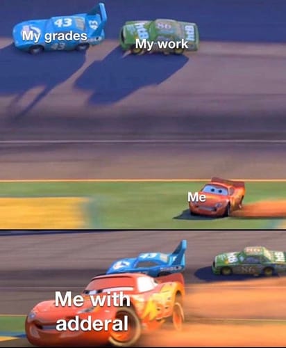 Reviewer's meme about Tropical Fruit Nicotine Pouches, showing a race car speeding ahead of others.