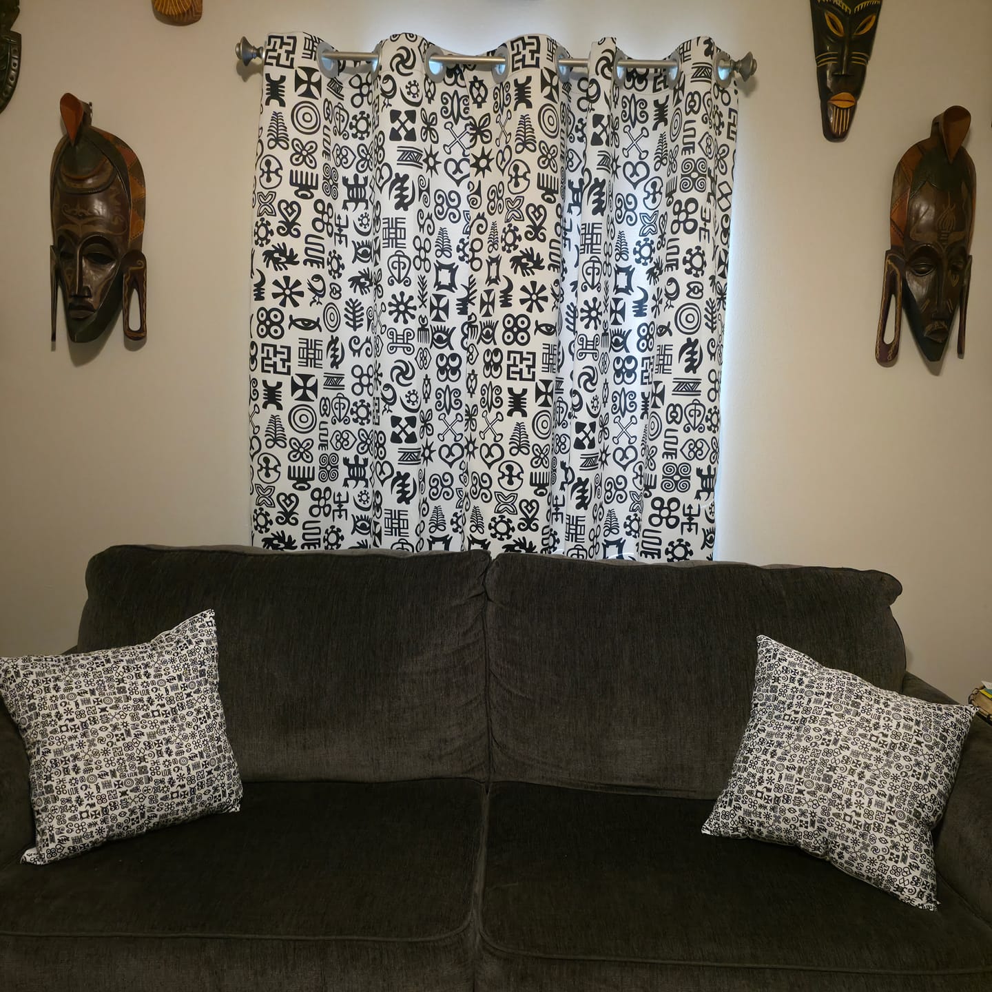 Customer photo review of Black And White Adinkra Tribe Symbols Pillow Cover