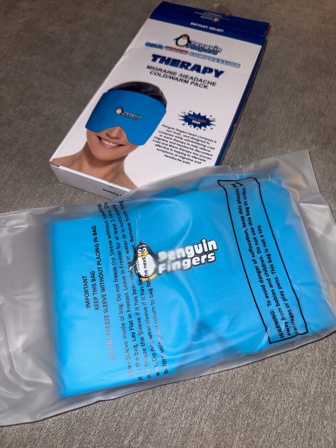 Customer photo review of Pengiun Fingers Cold Migraine Therapy Weighted Head Cap