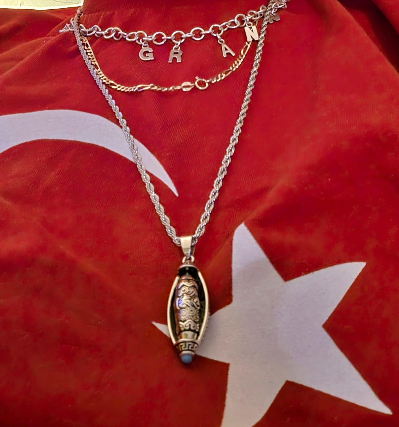 Customer photo review of Buddha Stones Tibet Om Mani Padme Hum Protection Necklace Rotatable Pendant