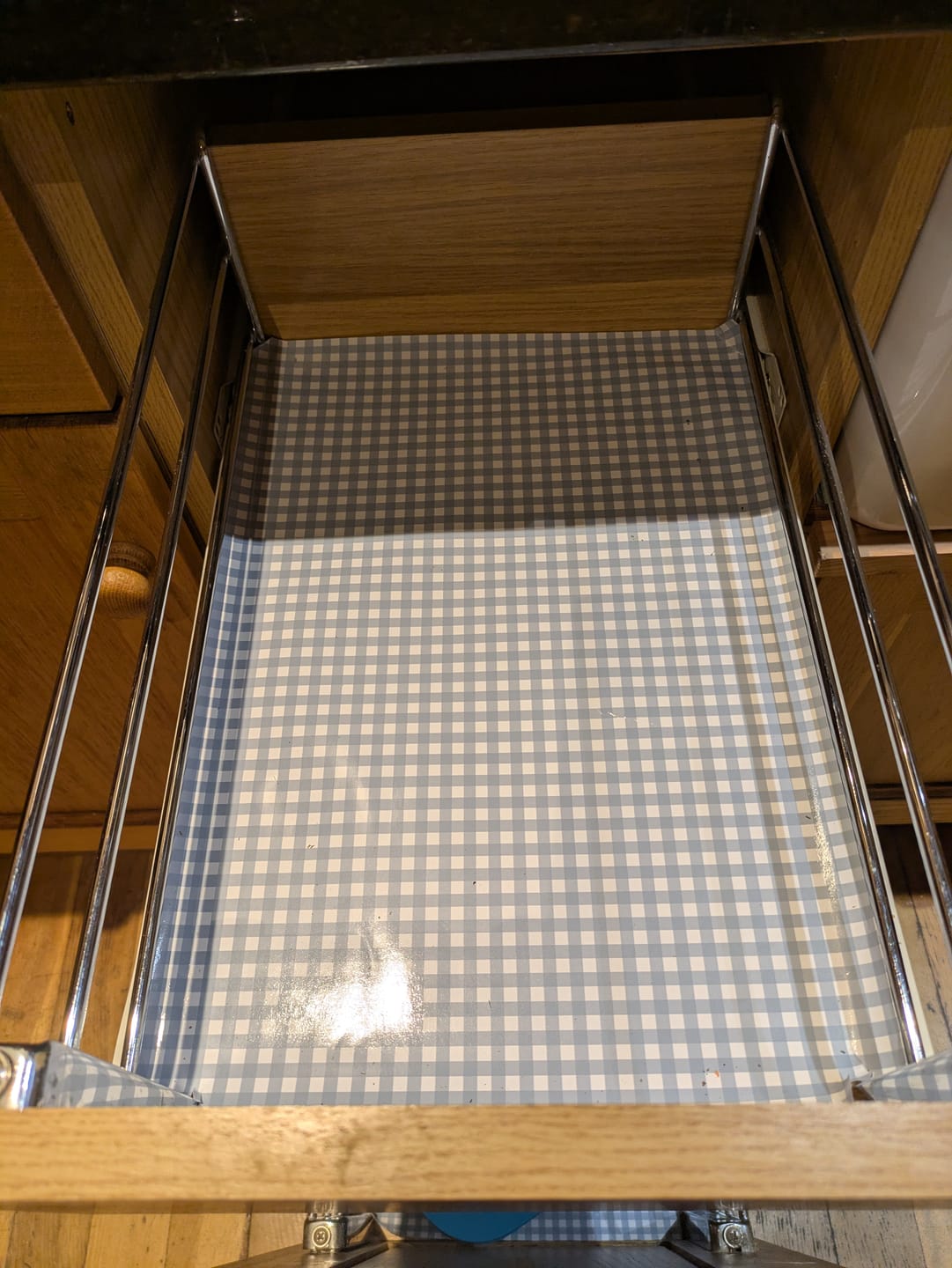 Customer photo review of COOK'S BLUE GINGHAM Wipe Clean & Unscented Drawer Liners