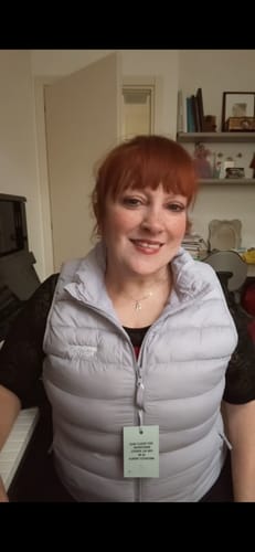 Customer photo review of Womens Puffer Bodywarmer Gilet with WHITE Embroidered Logo