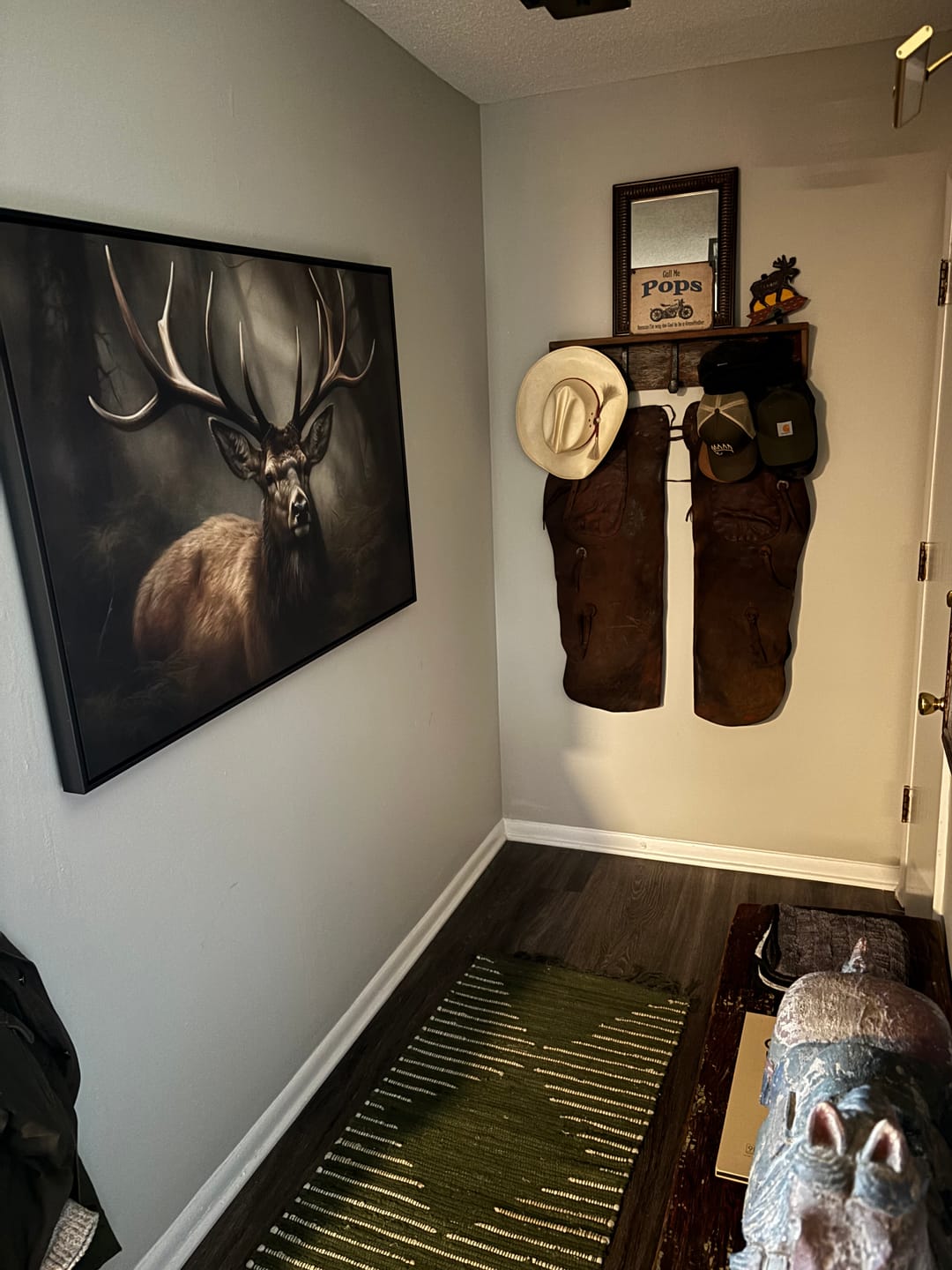 Customer photo review of Elk With Antlers In The Forest Portrait Painting Canvas Print, Deer Farmhouse, Framed Canvas Print Wall Art, Floating Frame