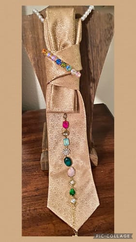 Customer photo review of Ties2you Extra Long Necktie 63 Inches Beige Plaid Tie Pocket Square Cufflinks Set