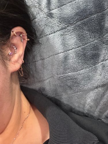 Customer photo review of Triple Sided Micro Gem Titanium Hinged Nose Hoop