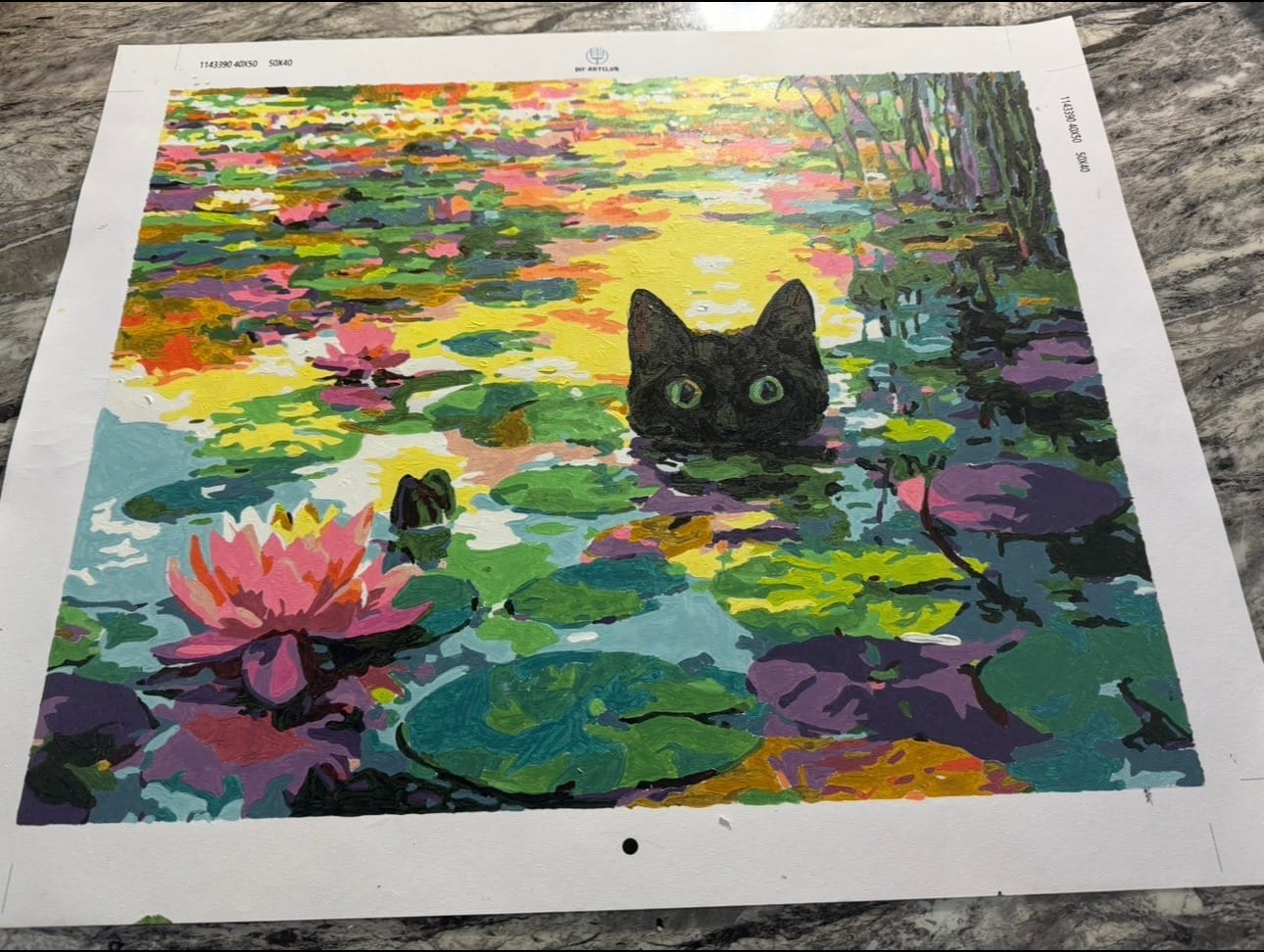 Customer photo review of A Water lilies cat | Paint by Number