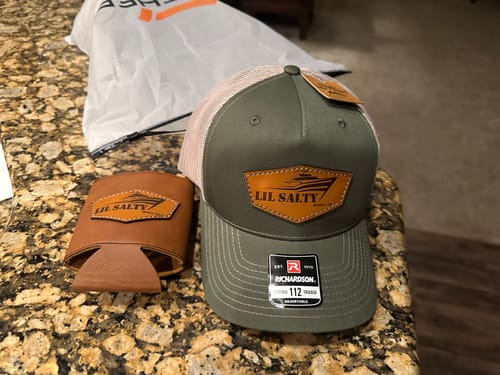 Customer photo review of Custom Leather Koozies Can Cooler Sleeves Neoprene Authentic Leather Patch