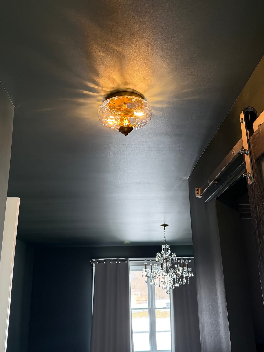 Customer photo review of 2-light Hammered Glass Flush Mount Ceiling Light