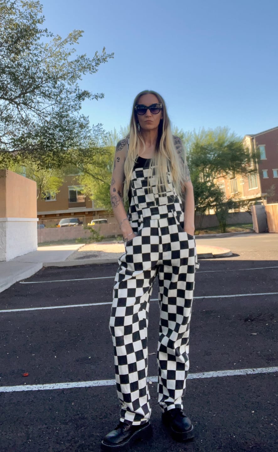 Customer photo review of Born Bad Washed Overalls - Checkered