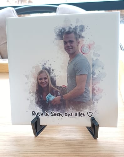 Customer photo review of Aquarel Portret op Tegel - Upload je eigen foto