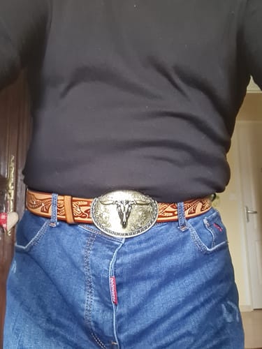 Customer photo review of Ceinture Cowboy en Cuir Véritable Gaufré