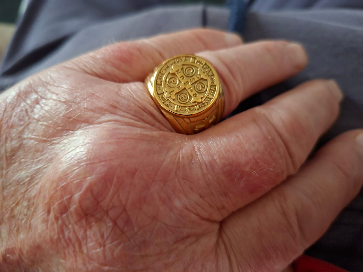 Customer photo review of FREE Today: St. Benedict the Protector Titanium Ring