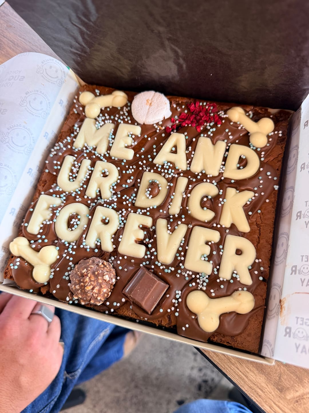 Customer photo review of Custom message dick brownie