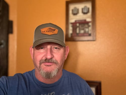 Customer photo review of Richardson 112 Genuine Leather Patch Hats Laser Engraved