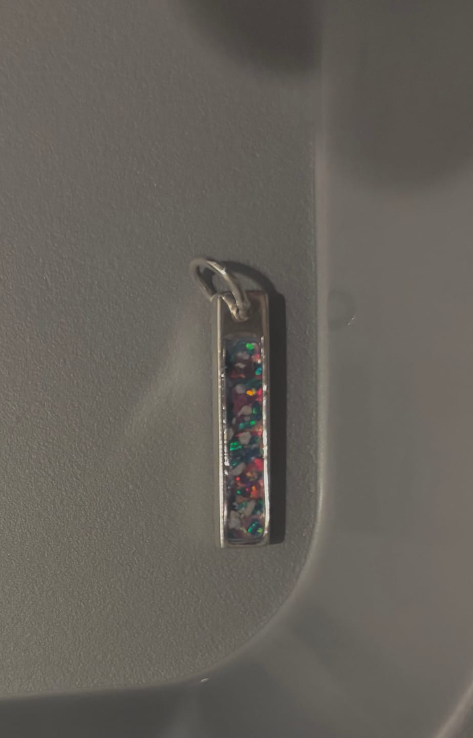 Customer photo review of Opal Bar Cremation Pendant - Engravable