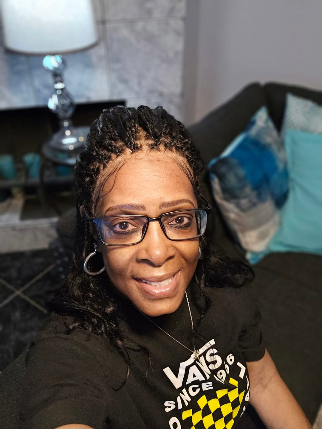 Customer photo review of Michelle - Salon-Style Glueless Miracle Braided Wig Pre-Bleached Swiss HD Full Lace Boho Box Braids Bora Bora Human Hair Body Wave Curls