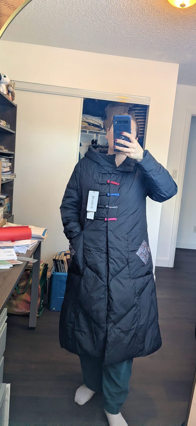 Customer photo review of Women Winter Retro Emrboidery Padded Long Coat