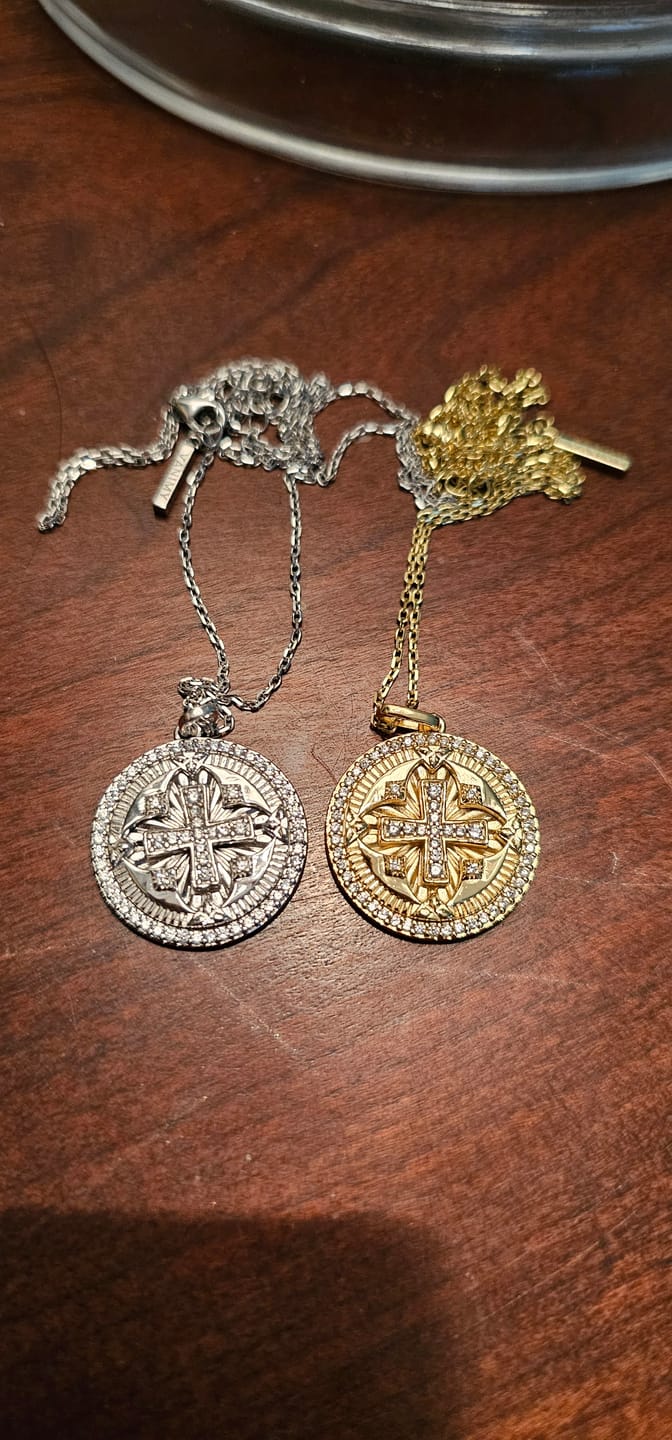 Customer photo review of Divine Radiance Cross Protection Prayer Medallion Pendant Necklace - Gold Vermeil