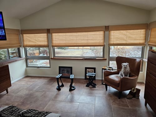 Customer photo review of SmartWings Motorized Woven Wood Shades 50%/70%/100% Blackout Persephone