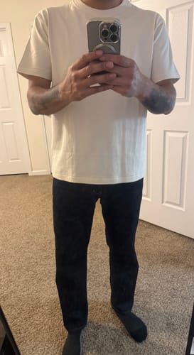 Customer's front view of the Loopwheel Tubular Athletic T-Shirt, showing its regular, waist-length fit.