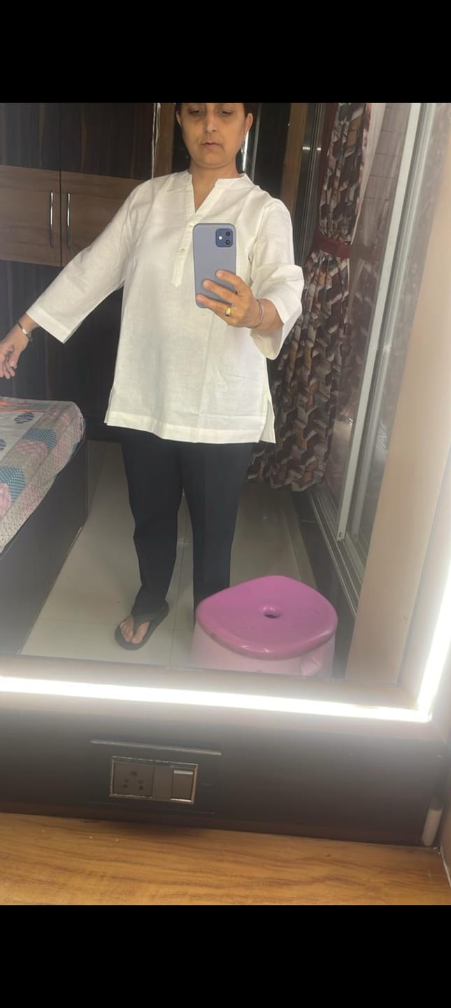 Customer photo review of Women White Airy Linen Short Kurta