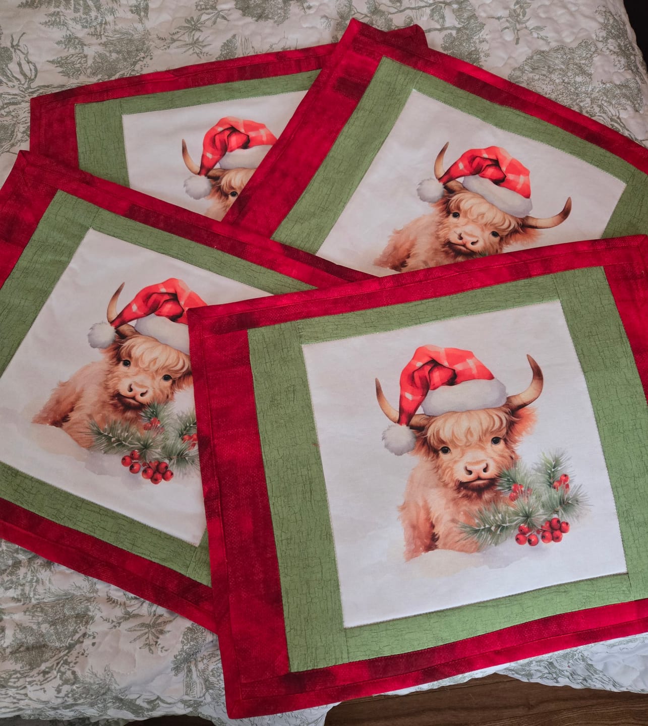 Customer photo review of Christmas Highland Cow Santa Hat #3 Fabric Panel