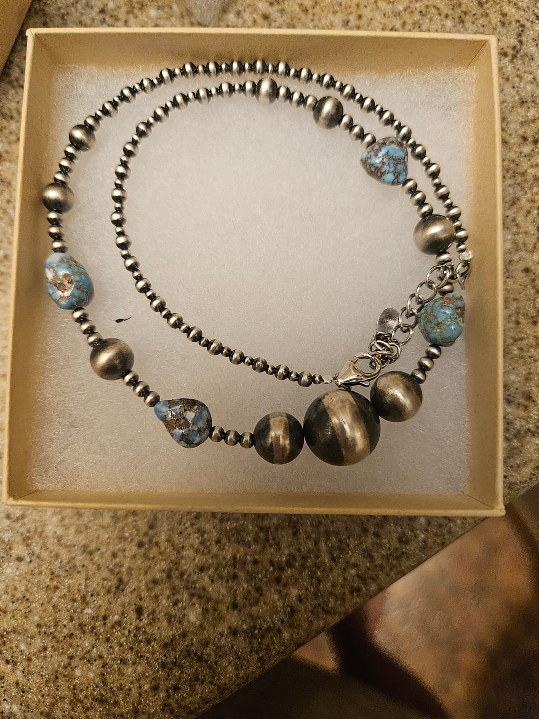 Customer photo review of Handmade Sterling Silver Beaded Golden Hills Turquoise Necklace