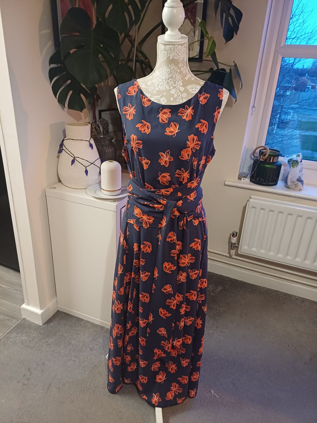 Customer photo review of Red Floral on Navy Viscose Challis Fabric
