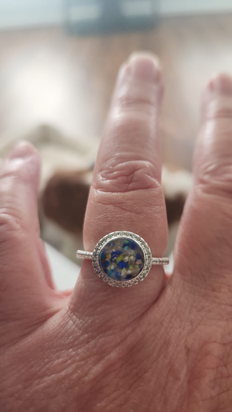 Customer photo review of Bedazzled Circle Opal Cremation Ring