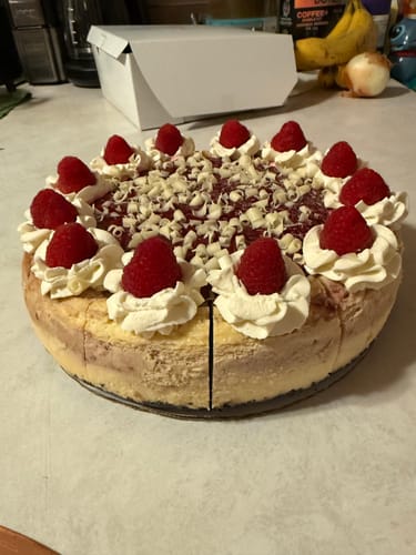 Customer photo review of White Chocolate Raspberry Cheesecake
