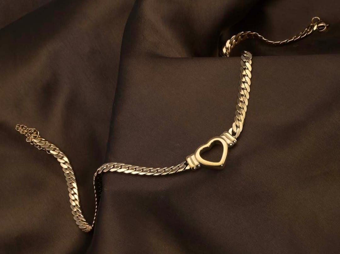 Customer photo review of Cuban Chain Hollow Heart Necklace