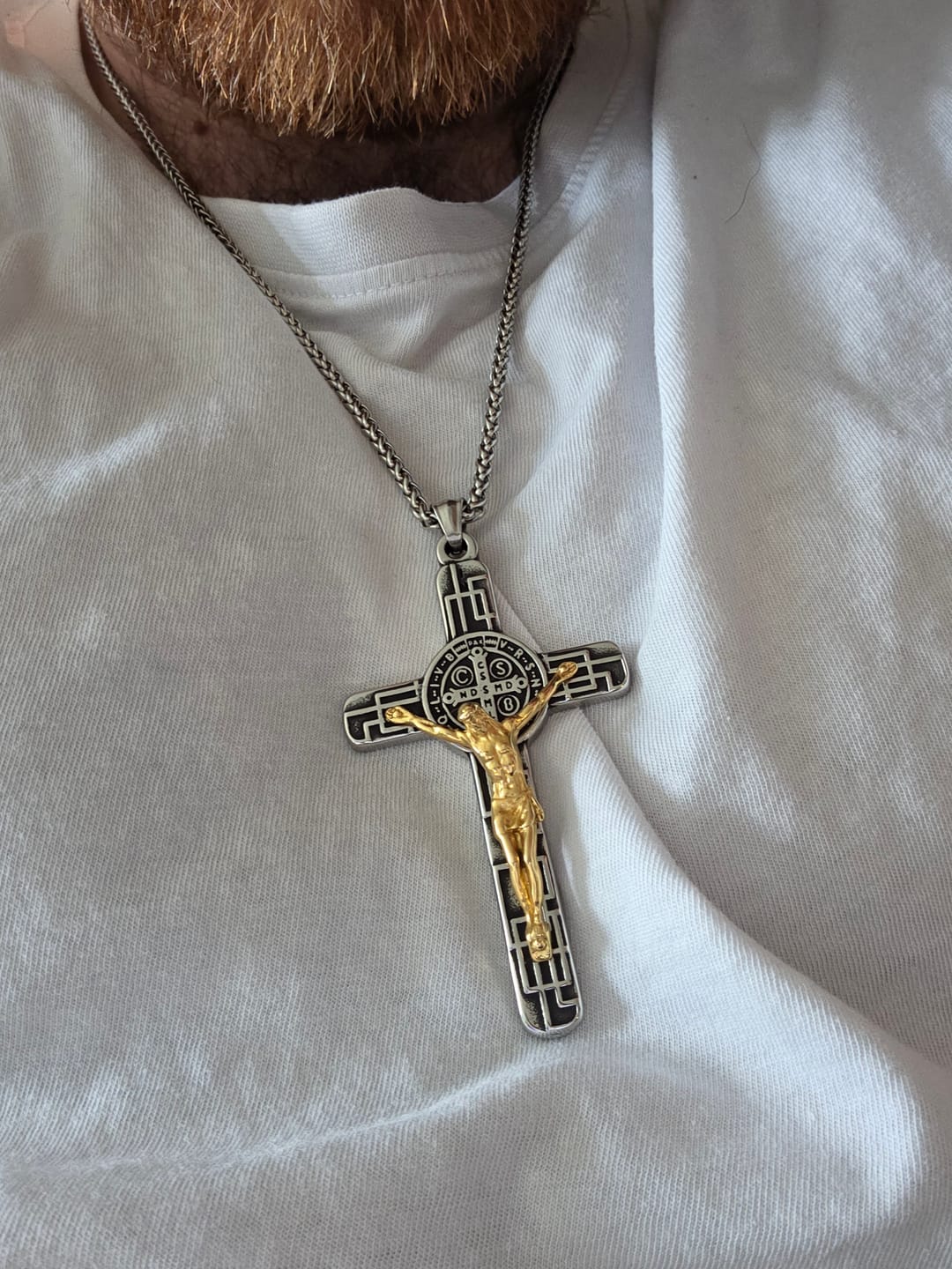 Customer photo review of Christianartworkshop Classic Retro Style Crucifix St. Benedict Medal Protection Pendant Necklace